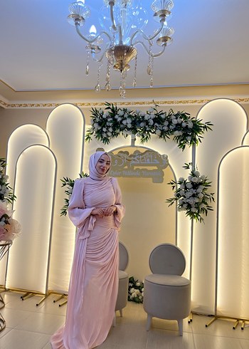 Pembe Drapeli Uzun Abiye Elbise