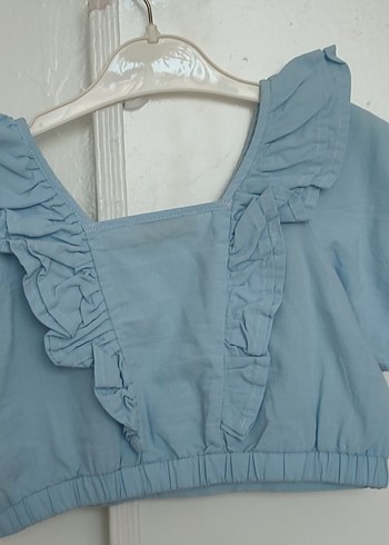 Kız Çocuk Mavi Keten Volanlı Bolero - Görsel 3