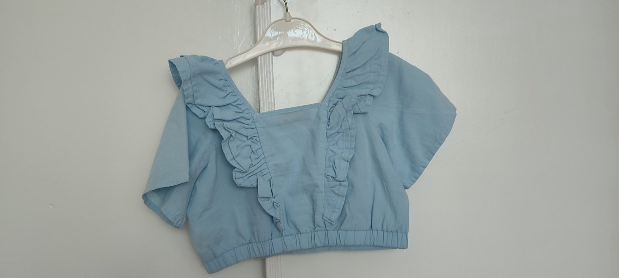 Kız Çocuk Mavi Keten Volanlı Bolero - Görsel 3