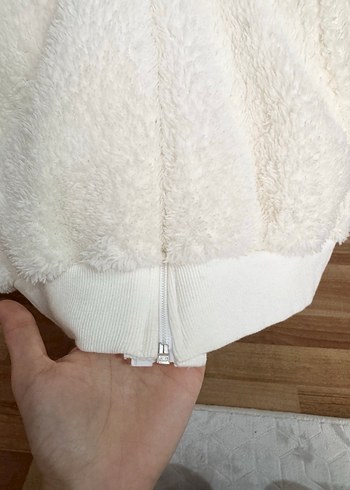 m Beden beyaz Renk Beyaz Peluş Kadın Ceket, Kapüşonlu, Rahat Kesim