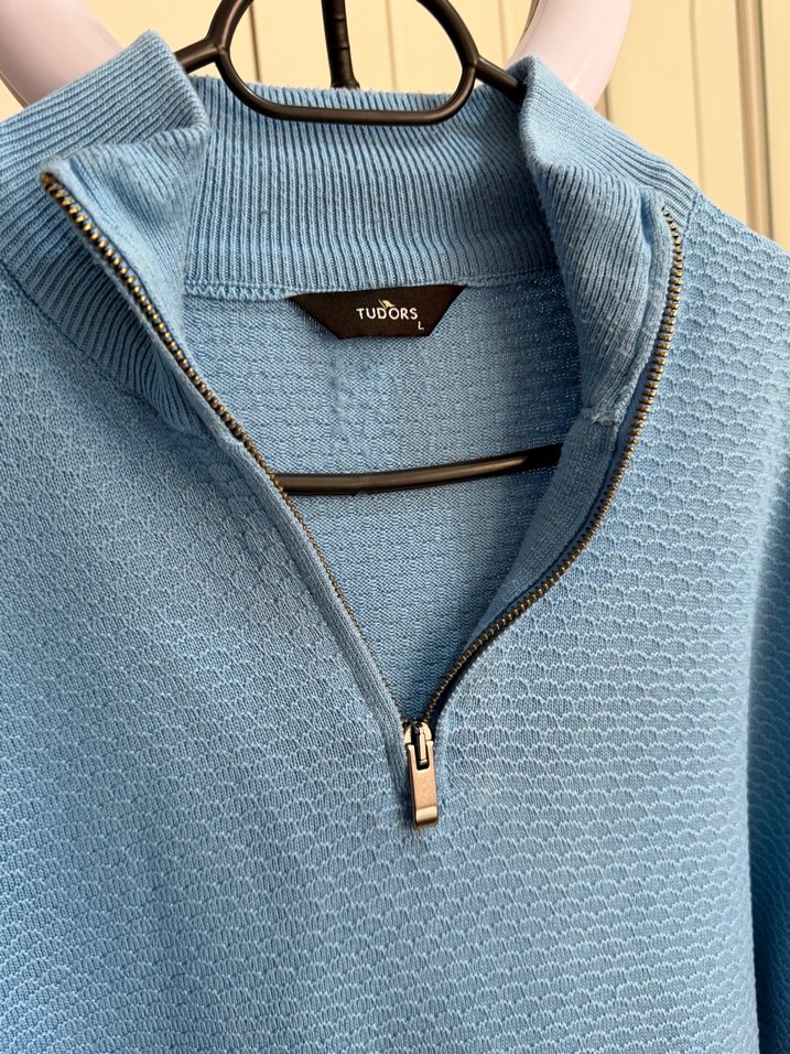 Erkek Mavi Yarım Fermuarlı Yüksek Yaka Kazak - Görsel 3