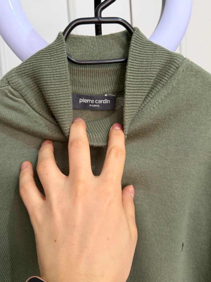 Erkek Haki Triko Boğazlı Kazak - Görsel 3