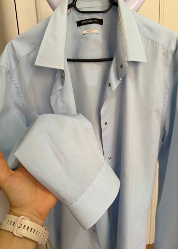 Düğmeli Mavi Uzun Kollu Erkek Gömlek - Görsel 2