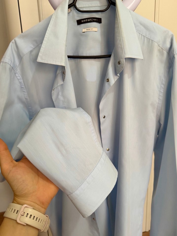 Düğmeli Mavi Uzun Kollu Erkek Gömlek - Görsel 2