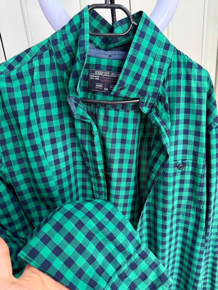 Yeşil Kareli Uzun Kollu Erkek Gömlek - Görsel 2