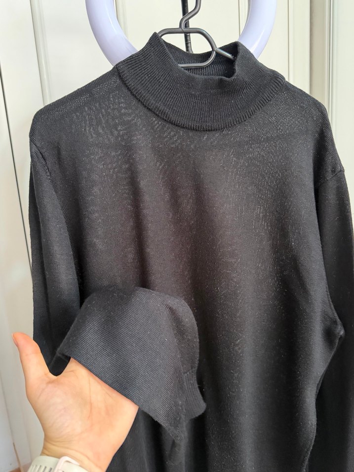 Siyah Boğazlı, Uzun Kollu Kadın Kazak - Görsel 2