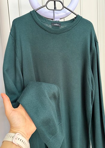 Erkek Koyu Yeşil Salaş Bisiklet Yaka Kazak - Görsel 2