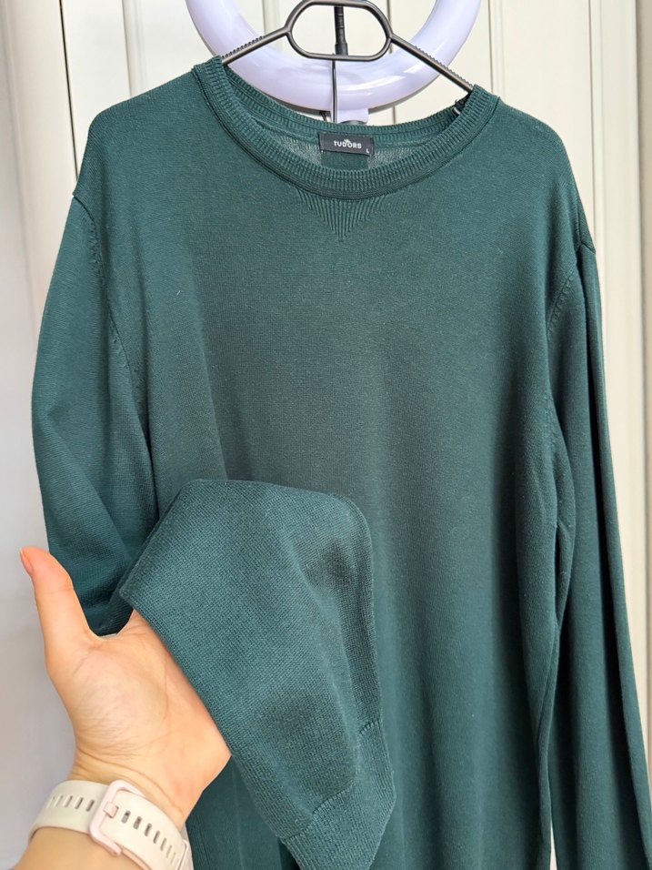 Erkek Koyu Yeşil Salaş Bisiklet Yaka Kazak - Görsel 2