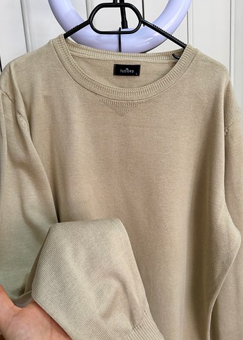 Bej Keten Erkek Bisiklet Yaka Salaş Kazak - Görsel 2