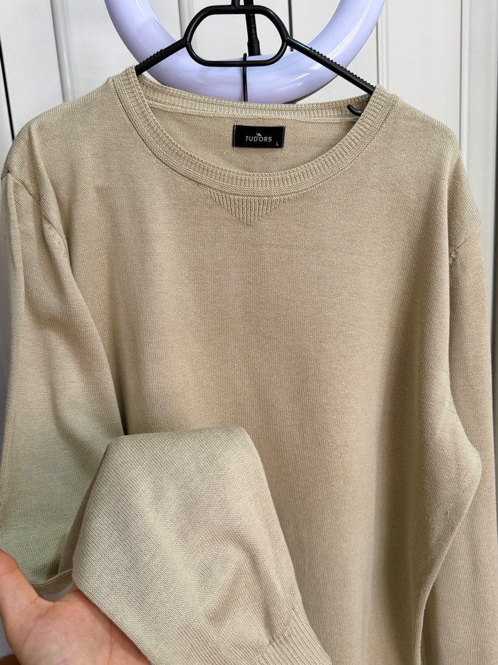 Bej Keten Erkek Bisiklet Yaka Salaş Kazak - Görsel 2