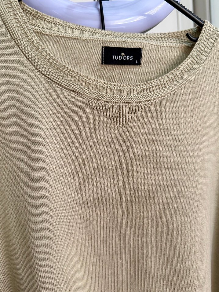 Bej Keten Erkek Bisiklet Yaka Salaş Kazak - Görsel 3