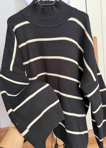 Kadın Siyah Çizgili Balıkçı Yaka Triko Kazak - Görsel 2