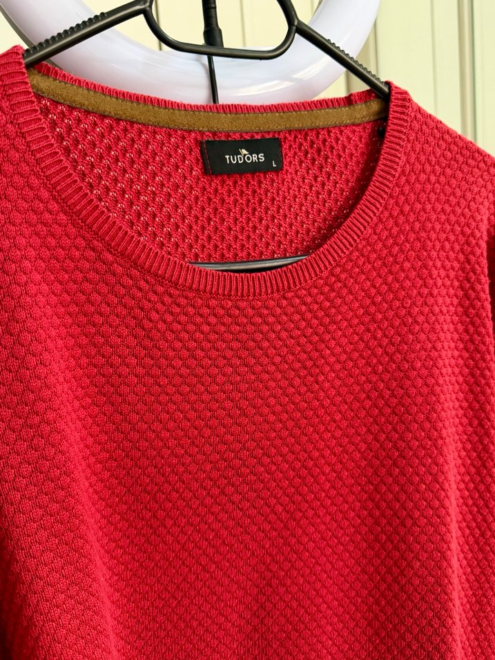 Kırmızı Erkek Triko Bisiklet Yaka Kazak - Görsel 3