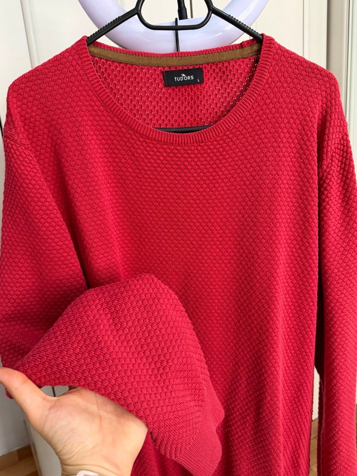 Kırmızı Erkek Triko Bisiklet Yaka Kazak - Görsel 2