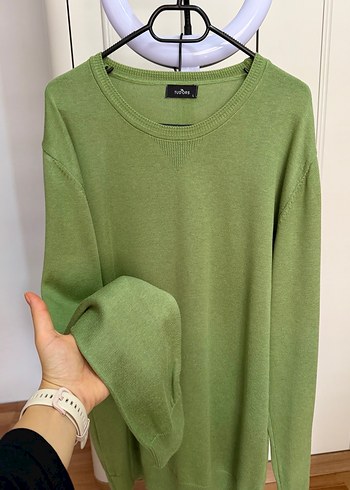 Erkek Yeşil Triko Bisiklet Yaka Kazak - Görsel 2