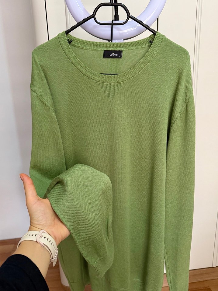 Erkek Yeşil Triko Bisiklet Yaka Kazak - Görsel 2