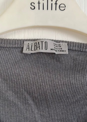 Diğer Gri Düğmeli Uzun Kollu Crop Top