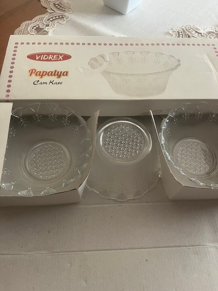 Vintage Beyaz Cam Tabak Seti - Görsel 2