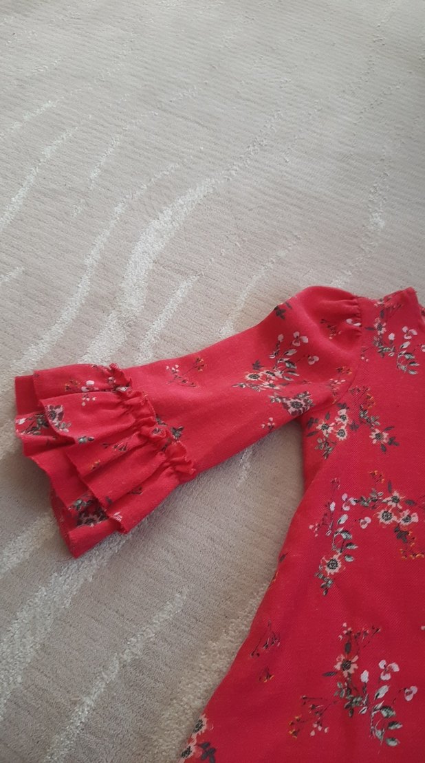 Kız Çocuk Renkli Çiçekli Uzun Kollu Elbise - Görsel 3