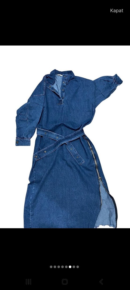 Kadın Lacivert Uzun Kot Elbise - Görsel 3