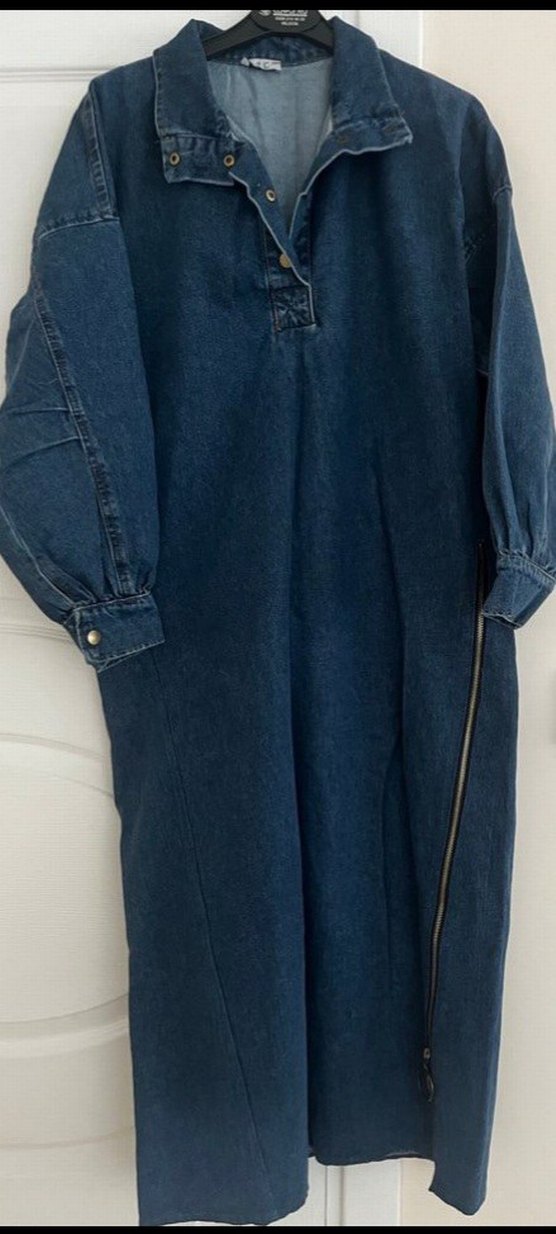 Kadın Lacivert Uzun Kot Elbise - Görsel 2