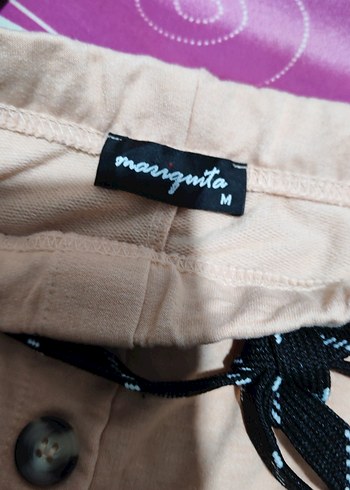 Düğmeli Bej Kadın Rahat Kesim Pantolon - Görsel 6