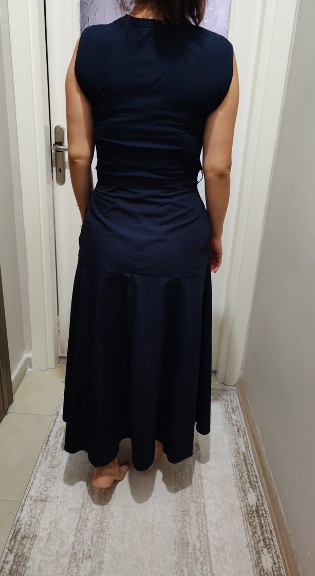 Lacivert Drapeli Uzun Kadın Etek - Görsel 2