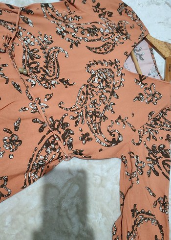 Bohem V Yaka Uzun Kollu Elbise - Görsel 5