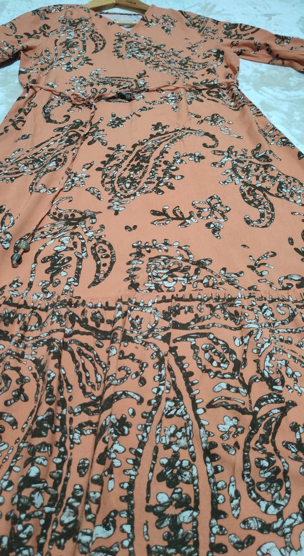 Bohem V Yaka Uzun Kollu Elbise - Görsel 2