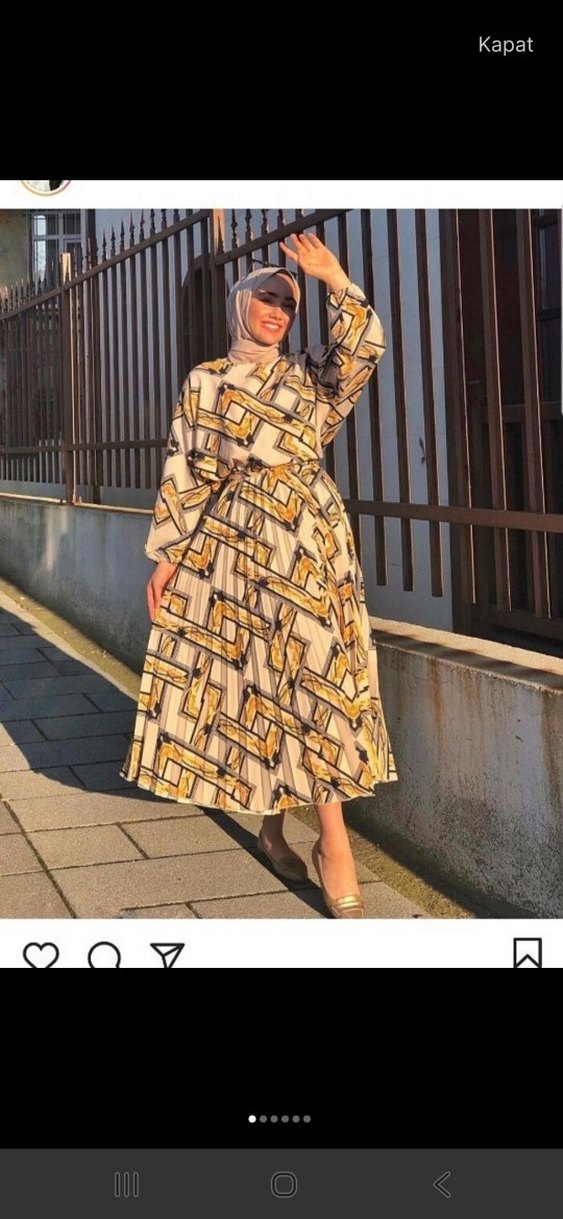 Sarı Uzun Kollu Piliseli Salaş Elbise - Görsel 2