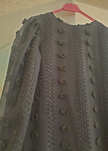 40 Beden Uzun Kollu Siyah Nakışlı Gotik Elbise