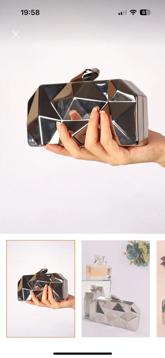 Parlak Bej Metal Kadın Portföy Çanta - Görsel 3