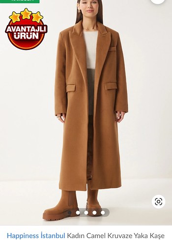 Happiness İstanbul Kadın Camel Kruvaze Yaka Kaban - Görsel 4