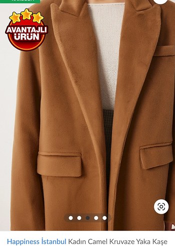 Happiness İstanbul Kadın Camel Kruvaze Yaka Kaban - Görsel 3