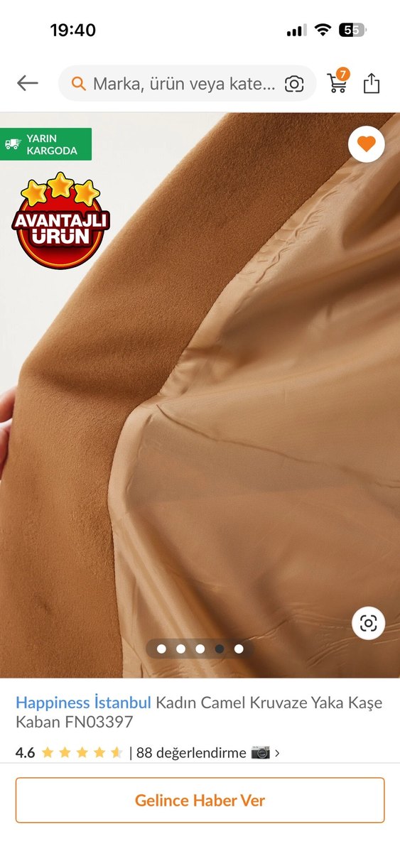 Happiness İstanbul Kadın Camel Kruvaze Yaka Kaban - Görsel 2