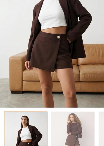 Düğmeli Kahverengi Mini Etek - Görsel 3