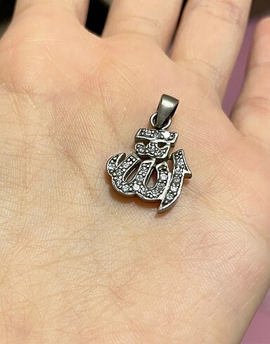 swarovski Taşlı Allah Yazılı Gerçek Gümüş Kolye