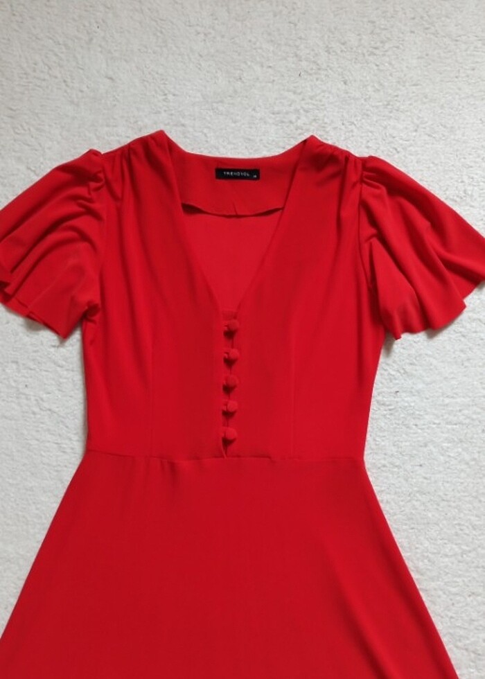 Kırmızı midi elbise - Görsel 2