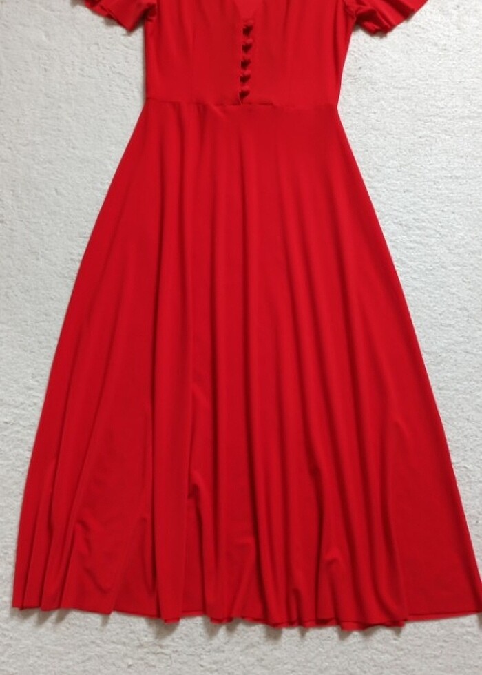 Kırmızı midi elbise - Görsel 5