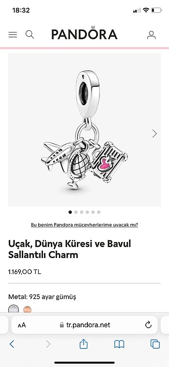 Pandora UÇAK DÜNYA KÜRESİ VE BAVUL SALLATILI CHARM
