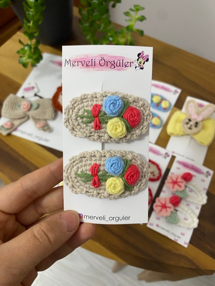 Nakışlı Örgü Çok Renkli Çocuk Toka - Görsel 2