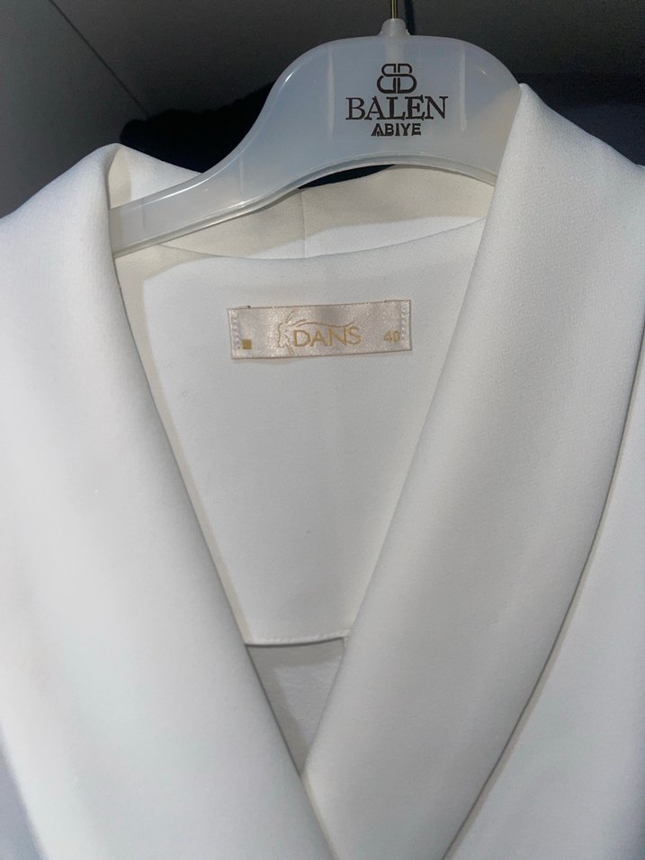 Beyaz Uzun Kollu Modern Klasik Kadın Elbise - Görsel 2