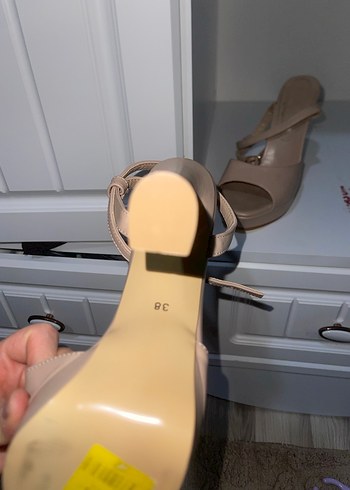 Bej Deri Platform Topuklu Kadın Ayakkabı - Görsel 4