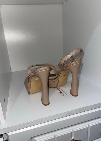 Bej Deri Platform Topuklu Kadın Ayakkabı - Görsel 3