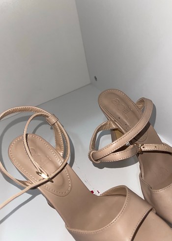 Bej Deri Platform Topuklu Kadın Ayakkabı - Görsel 2