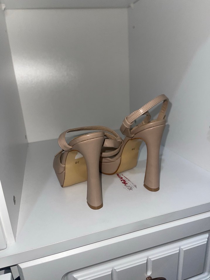 Bej Deri Platform Topuklu Kadın Ayakkabı - Görsel 3