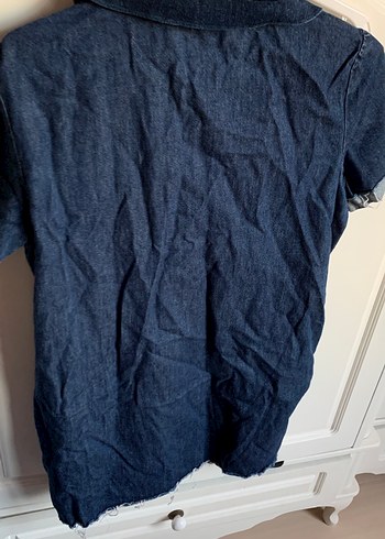 Zara Nakışlı Düğmeli Kısa Kollu Denim Kadın elbise