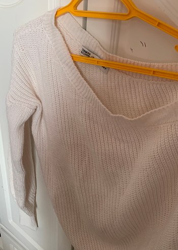 Kadın Beyaz V Yakalı Triko Kazak - Görsel 2