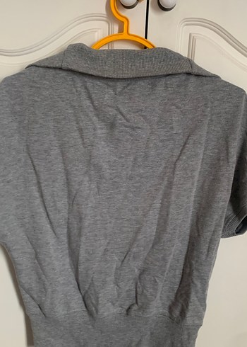 Gri Kısa Kollu Fermuarlı Sweatshirt - Görsel 2