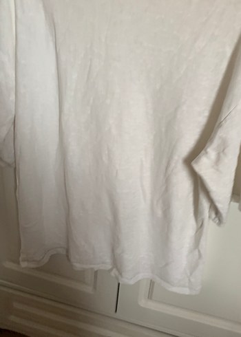 Beyaz Keten Kısa Kollu Tişört - Görsel 4